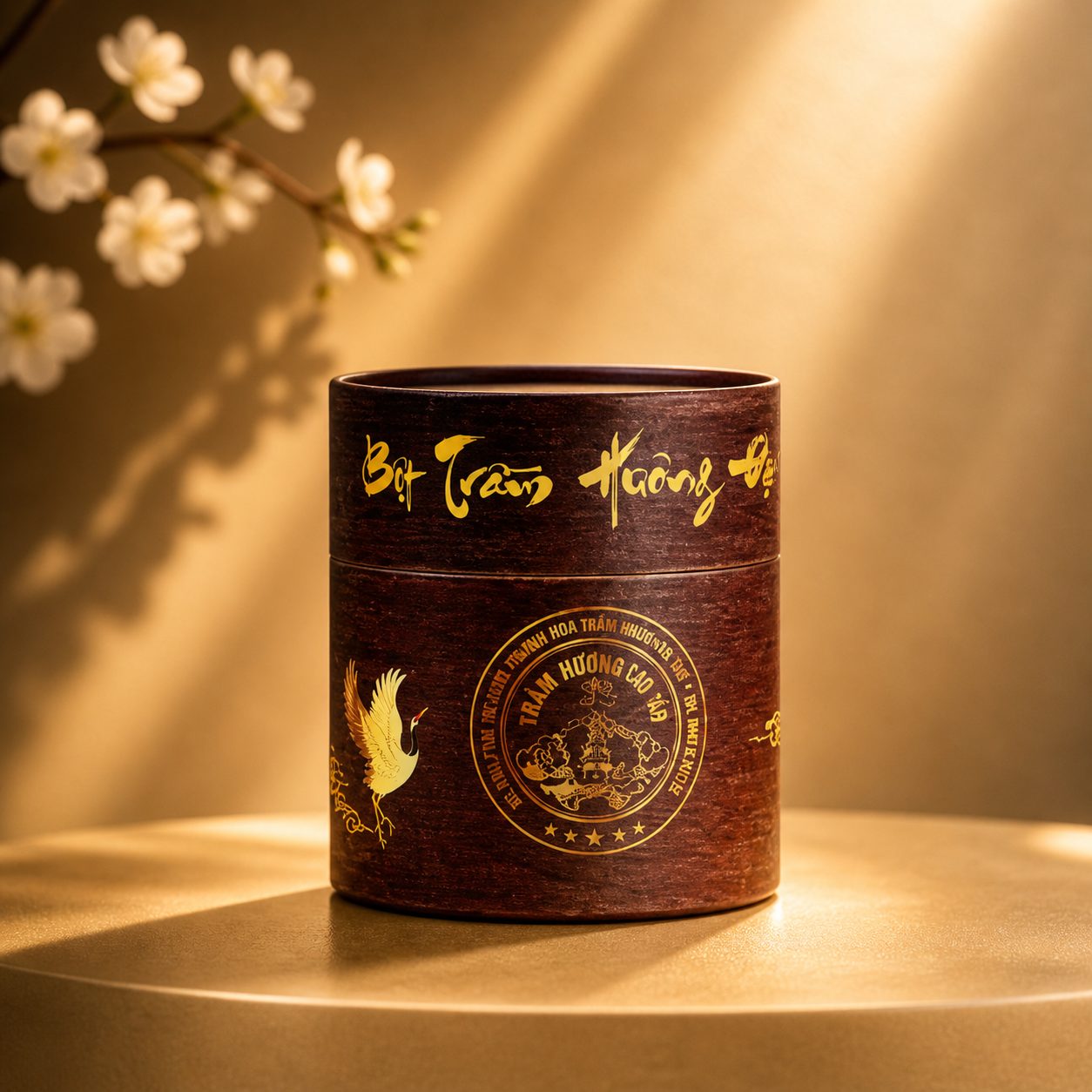 Hộp Giấy Trụ Tròn Đựng Bột Trầm Hương Uy Vũ