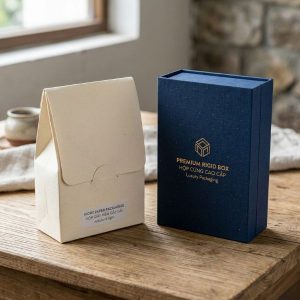Phân biệt hộp cứng và hộp mềm qua độ dày cấu tạo: Hộp cứng dùng cốt carton lạnh dày dặn so với hộp giấy mềm gấp linh hoạt.